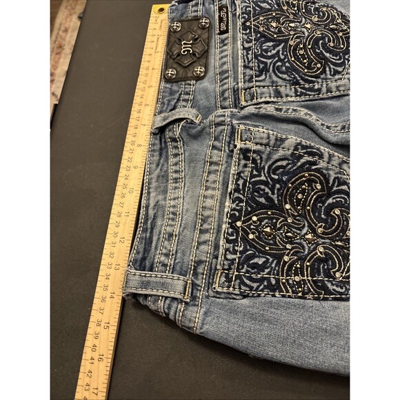 Miss Me Women 28 JP572882 Boot Thick Stitch Embroidered Pocket Jeans Distressed - Picture 9 of 13